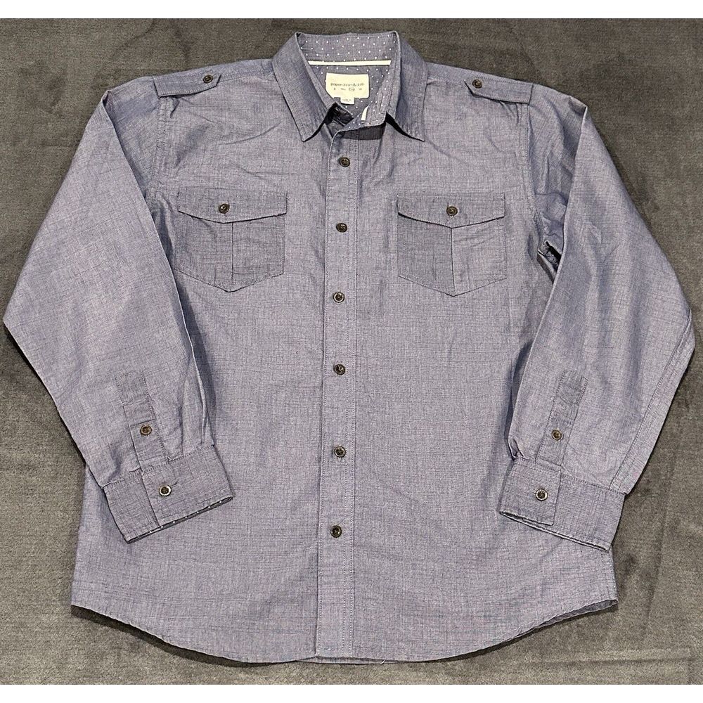 Paper Denim & Cloth PDC Womens Button‎ Up Shirt 14 16 Blue Long Sleeve Flip Cuff